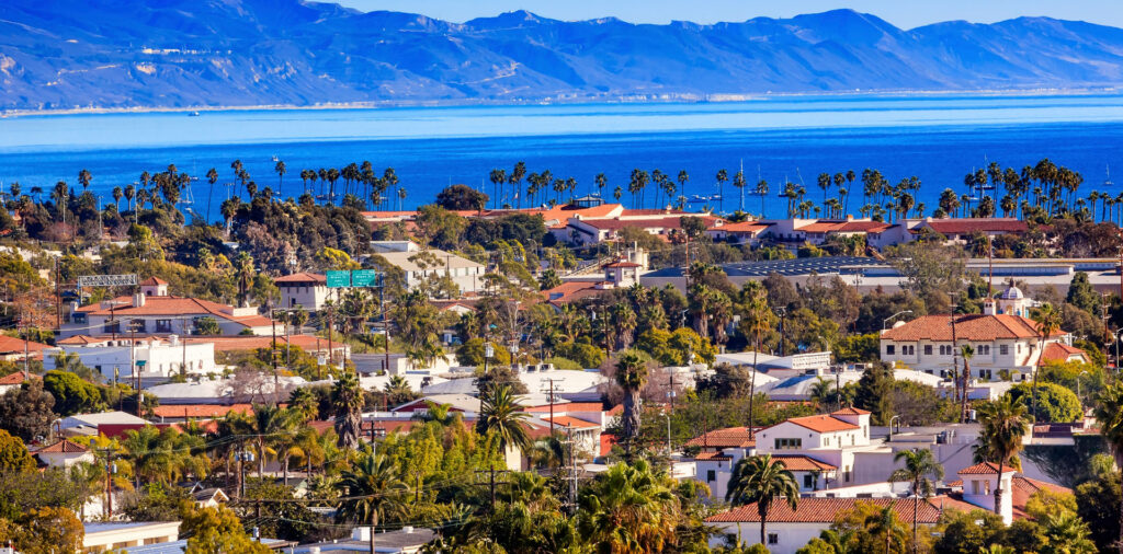 Orange Roofs Buildings Coastline Pacific Oecan Santa Barbara California